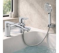 Home Range Elion Bath & Shower Mixer Chrome - Dual Lever Modern Mixer Tap With Handset, Solid Brass Body, Polished Finish