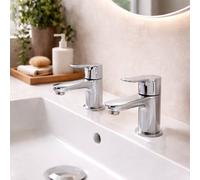 Home Range Elion Bath Tap Pair Chrome - Modern Basin Taps With Solid Brass Construction & Easy Single Lever Operation