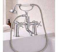 Home Range Emperor Bath & Shower Mixer Tap - Chrome Finish, Traditional Design, Dual Cross Handles With Handset