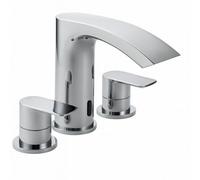 Home Range Espada 3 Hole Bath Filler Chrome - Designer Waterfall Spout Tap With Dual Lever Handles, Premium Chrome Finish