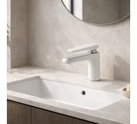 Home Range Firth Mono Basin Mixer Tap White & Chrome - Single Lever Bathroom Sink Tap With Fixings And Flexible Tap Tails