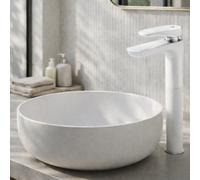 Home Range Firth Tall Mono Basin Mixer White & Chrome - Modern Tall Bathroom Tap, Single Lever Mixer For Countertop Basins