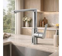 Home Range Keal Modern Kitchen Mixer - Single Lever, Square Swivel Spout, Polished Chrome