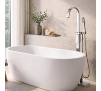 Home Range Maverick Floorstanding Bath Shower Mixer Chrome - Includes Handset & Hose - Modern Free-Standing Tap - Brass