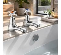 Home Range Mercia Chrome Basin Pillar Taps, Modern Pair For Classic Two-Hole Basins