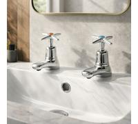 Home Range Mercia Cross Top Bathroom Bundle Chrome - Traditional Basin & Bath Tap Set, Durable Brass, Easy Operation
