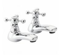 Home Range Mercia Traditional Designer Basin Tap Pair Chrome - Heritage Crosshead Design
