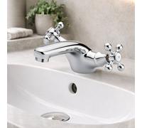 Home Range Mercia Traditional Mono Basin Mixer Chrome - Crosshead Handles, Solid Brass Construction, Polished Classic Design