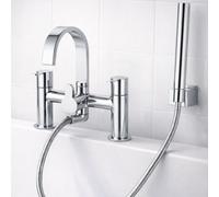Home Range Risco Chrome Bath Shower Mixer Tap, Dual Lever Bath Filler With Shower Handset & Hose