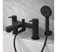 Home Range Strata Bath & Shower Mixer Black - Modern Dual Lever Tap With Handset, Durable Brass Body & Matt Black Finish