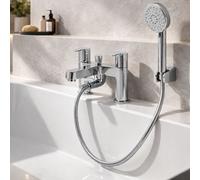 Home Range Strata Bath & Shower Mixer Chrome - Dual Lever Controls - Durable Brass Body - Includes Shower Handset & Hose