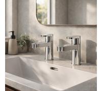 Home Range Strata Blade Bath Tap Pair Chrome - Modern 3/4" Pillar Taps - Solid Brass Construction - Easy Install - Durable Finish