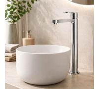 Home Range Strata Blade Tall Mono Basin Mixer Chrome - High Rise Bathroom Tap For Countertop Basins, Solid Brass, Modern Design