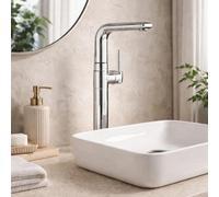 Home Range Tall Mono Basin Mixer Tap - Chrome Modern Lever Design For Countertop Basins - Solid Brass Construction