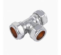Home Range Westco 22mm Brass Compression Equal Tee Fitting - Bright Chrome Finish