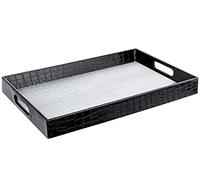 Home Redefined 17.5"x12" Silver & Black Glossy Crocodile Faux Leather Serving Tray Beautiful Modern Elegant Decorative Tray with Handles Ottoman Coffee Table Tv Remote Storage for All Occasion's