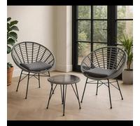 Home Republic 3Pc Black Rattan Bistro Set With Cushions Outdoor Garden Chairs And Glass Table For Patio