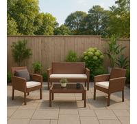 Home Republic Brown Rattan Patio Sofa, Chair & Table 4pc Furniture Set | Size: 26.4L Home Republic Brown 26.4L