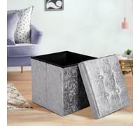 Home Republic Crushed Velvet Storage Ottoman - One Seater Silver