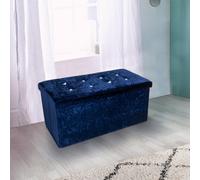 Home Republic Crushed Velvet Storage Ottoman - Two Seater Navy
