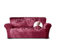 Home Republic Crushed Velvet Stretch Sofa Cover - Luxury Soft Polyester Sofa Cover with Straps for Snug Fit - Stylish Removable Stretch Cover Ideal for Living Room and Pets (Wine, 175x240)