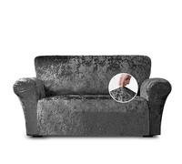 Home Republic Crushed Velvet Stretch Sofa Cover - Luxury Soft Polyester Sofa Cover with Straps for Snug Fit - Stylish Removable Stretch Cover Ideal for Living Room and Pets (Charcoal, 120x240)