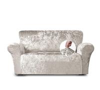 Home Republic Crushed Velvet Stretch Sofa Cover - Luxury Soft Polyester Sofa Cover with Straps for Snug Fit - Stylish Removable Stretch Cover Ideal for Living Room and Pets (Natural, 120x240)