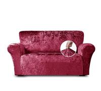 Home Republic Crushed Velvet Stretch Sofa Cover - Luxury Soft Polyester Sofa Cover with Straps for Snug Fit - Stylish Removable Stretch Cover Ideal for Living Room and Pets (Wine, 120x240)