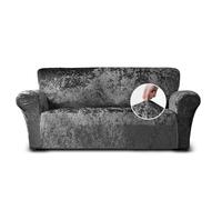 Home Republic Crushed Velvet Stretch Sofa Cover - Luxury Soft Polyester Sofa Cover with Straps for Snug Fit - Stylish Removable Stretch Cover Ideal for Living Room and Pets (Charcoal, 175x240)