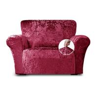 Home Republic Crushed Velvet Stretch Sofa Cover - Luxury Soft Polyester Sofa Cover with Straps for Snug Fit - Stylish Removable Stretch Cover Ideal for Living Room and Pets (Wine, 85x240)