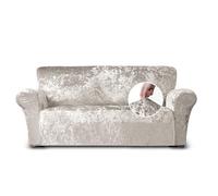 Home Republic Crushed Velvet Stretch Sofa Cover - Luxury Soft Polyester Sofa Cover with Straps for Snug Fit - Stylish Removable Stretch Cover Ideal for Living Room and Pets (Natural, 175x240)