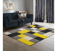 Home Republic Dexter Geometric Carved Rug in Bright Yellow | Size: 60 cm x 100 cm Home Republic Bright Yellow 60 cm x 100 cm