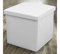Home Republic Faux Leather Storage Ottoman - 38cm X 38cm Foldable - White