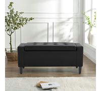 Home Republic Faux Leather Storage Ottoman Bench - 92cm x 40cm - Black