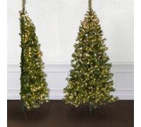 Home Republic Half Artificial Christmas Tree With Led Lights, Realistic Green Pine, Easy Assembly Metal Stand, Lush Holiday Xmas Tree