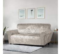 Home Republic Natural Crushed Velvet Stretch Fitted Sofa Cover Three Seater