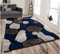 Home Republic Navy Pebbles Shaggy Rug Long Pile 240Cm X 330Cm