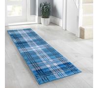 Home Republic Navy Tartan Check Runner Low Pile 80Cm X 300Cm
