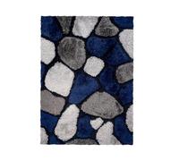 Home Republic Pebble Stepping 3D Stones Textured Carpet Yoga Fluffy Rug with Anti-Skid Backing Bedroom Living Dining Room (Navy Blue, 80 x 150cms)