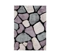 Home Republic Pebble Stepping 3D Stones Textured Carpet Yoga Fluffy Rug with Anti-Skid Backing Bedroom Living Dining Room (Mauve, 80 x 150cms)