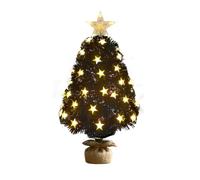 Home Republic Pre-Lit Black Fibre-Optic Christmas Tree with Star Lights & LED Effects - Easy Assembly, Hinged Branches, Foldable Stand, Plug-in Design - 3ft