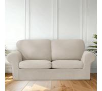 Home Republic Stretch Sofa Covers 3 Seater, 5 Piece Fitted Sofa Protector Set with Separate Seat & Back Covers, Washable Elastic Fit Slipcovers for Pets and Kids (Natural Beige)