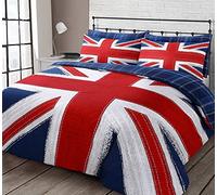Home Republic Union Jack Reversible Checkered England Flag Bedding Duvet Cover and Pillowcase Set (Double)