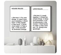 Home Rules Love Rules Wall Art Canvas Painting Modern Black White Letter Poster Decorative Pictures for Living Room Lover Gift- 50x70cmx2 No Frame