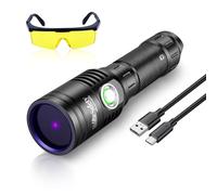 Home Safety 1602 365nm UV Flashlight Blacklight,Portable USB Rechargeable Ultraviolet Black Light for for Pet Urine Finding & Mineral, Antique Detection, Scorpion Search, etc