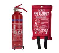 Home Safety 1kg Dry Powder Fire Extinguisher and 1.0M x 1.0M Soft Case Fire Blanket