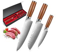Home Safety Knife Set, 3 Pieces Damascus Kitchen Knives Set Made of 67-Layers 10Cr15MoV Damascus Steel, Chef Knife Set with Ergonomic Stainless Steel Handle for Home Restaurant Kitchen