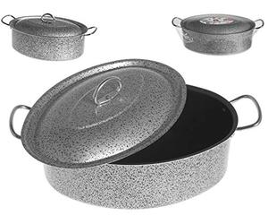 Home Salt Peper Oval Casserole with Handle and Lid, Non-Stick Coating, 32 cm, Silver/Black