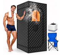 Home Sauna, Portable Steam Tent for 1 or 2 Person with 3L 1000W Steamer | 9 Adjustable Settings, Remote Control, 60-Min Timer up to 140°F, Three-Layer Cover with Folding Chair