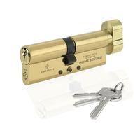 Home Secure™ Thumb Turn Euro Cylinder Door Lock TS007 1 Star Security Rated with 3 Keys, Anti-Bump, Anti-Drill, Anti-Pick, Anti-Screw for UPVC, Wooden, Composite Doors (Satin Brass, 45mm X 45mm)